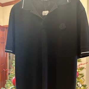 Men's Moncler slim fit logo, appliquéd,  cotton polo shirt/white piping large